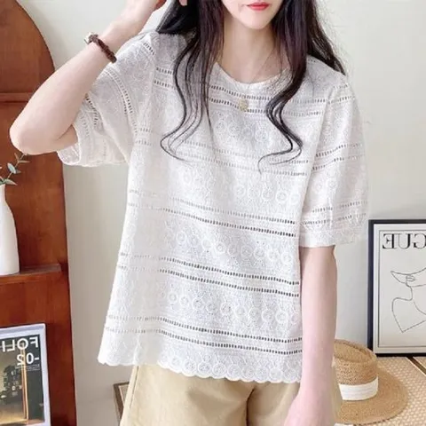 숏기장 펀칭 오노마 데일리 블라우스 자수 클래식 쇼기장 신