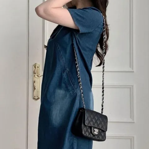 청치마 빈티지 여성 봄 여름 데님 원피스 반팔 청치마