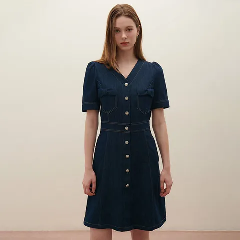 [SATIN] 리본 장식 미디 원피스 O252T620