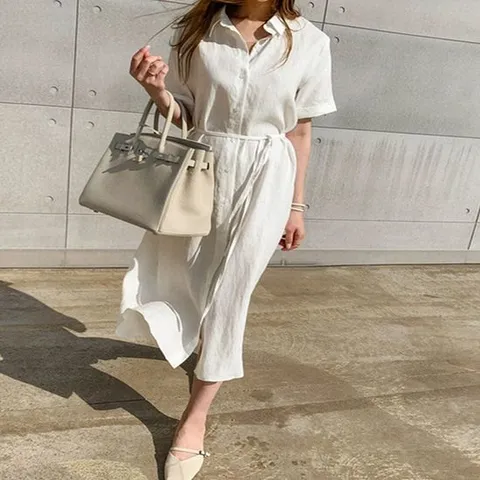 셔츠원피스 여성 3컬러 봄 여름 린넨원피스 반팔 롱