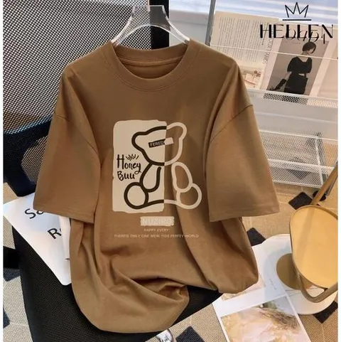 [헬렌] 캐주얼 라운드 프린팅 반팔티 허니부반팔티 R-139