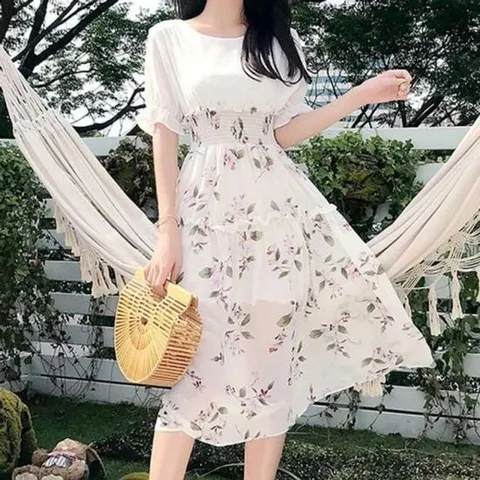 꼬임원피스 쉬폰 투피스st 데일리 허리 클래식 스모크밴딩