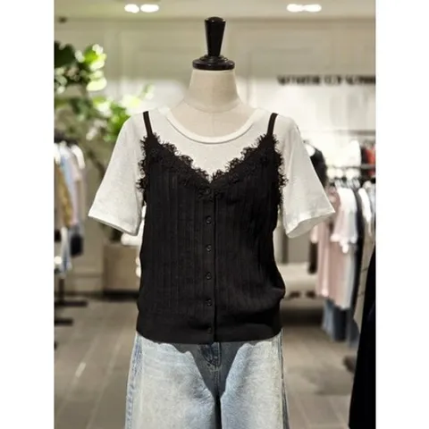 [ 현대백화점 ]보브 VOV 레이스 믹스 니트 탑 (7115250481)