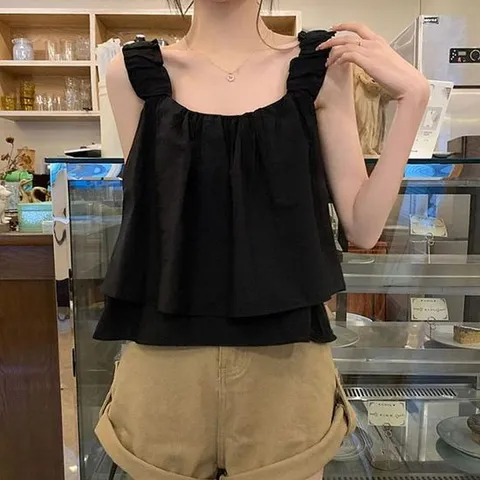 나시블라우스 크롭 A라인 여성 프릴 블라우스 데일리 나시 여름 신