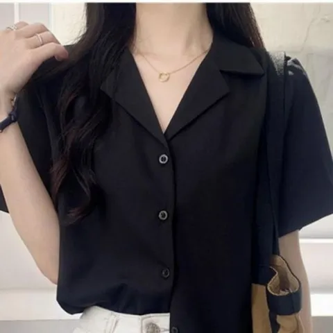 블랙 여자카라반팔블라우스 추천 화이트 인디핑크 꾸 1068