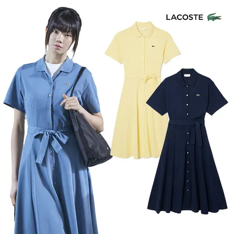 라코스테 공식 여성 핏앤플레어 벨티드 폴로 드레스 EF9621-55G 3종 택1