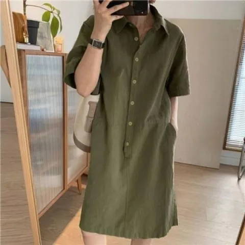 마원피스 카라 베이직 에센셜 여성 반팔 올데이 셔츠 버튼 원피