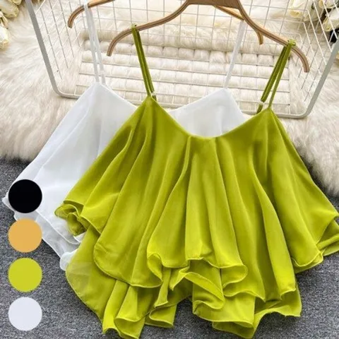 [잇백잇슈]샤베트 셔링 뷔스티에 끈나시 쉬폰 블라우스