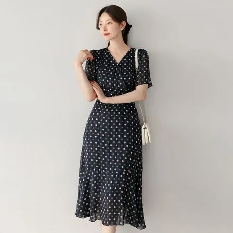 [시크라인] 미론느 도트 플레어 쉬폰 원피스