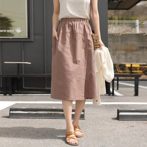 빼빼닷컴 (S/M) 자체제작 올 밴딩 린넨터치 7부 와이드 시크릿 치마바지