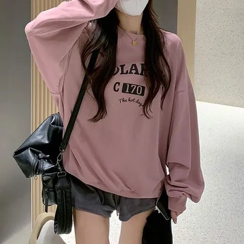 티셔츠 핑크 레터링 봄 클래식 맨투맨 기모