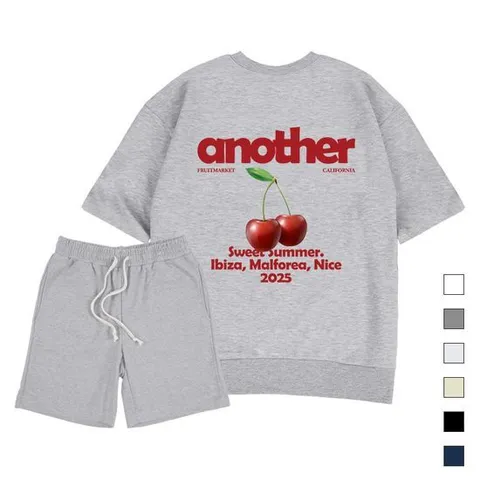 [폴앤폴]어나더체리 오버핏 반팔 맨투맨 반바지 세트 남여공용