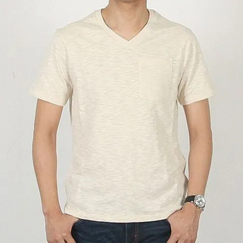 반팔 티셔츠 반팔티 브이넥 기본 베이지 남성 남자 여름