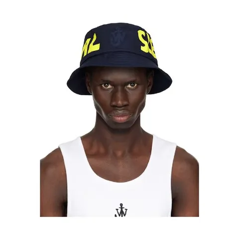 JW앤더슨 버킷햇 네이비 리얼 슬립 슬로건 버킷햇 251477M140000