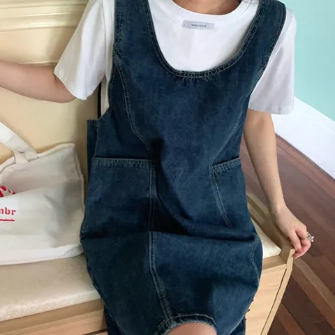 [SALE]여성 여름 체프 포켓 데님 원피스 드레스