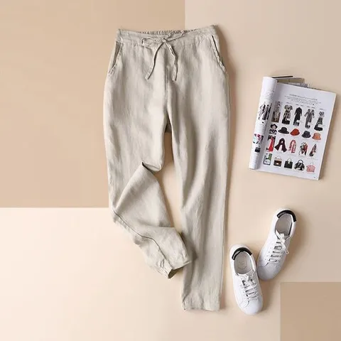 여성 봄 린넨 바지 핏 여름 배기 데일리 쿨 밴딩 팬츠 여성아이스바지