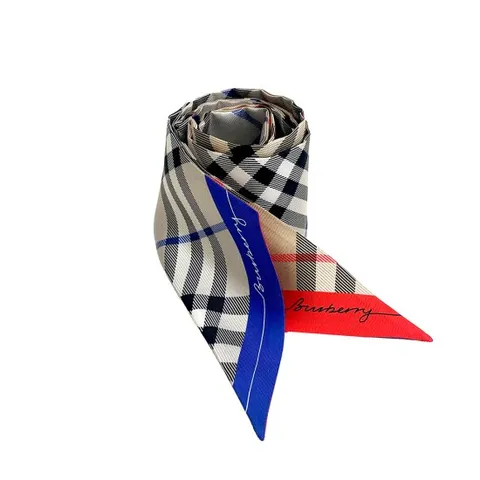 [버버리] 스키니 콘트라스트 체크 실크 스카프/아카이브베이지/8108158