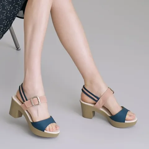 에스유니 여성용 발편한 통굽 베이직 가보시 스트랩 샌들힐 구두 7.5cm