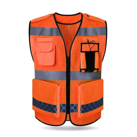 빅 포켓 메쉬 형광 안전 조끼 오렌지 야간 근무 작업