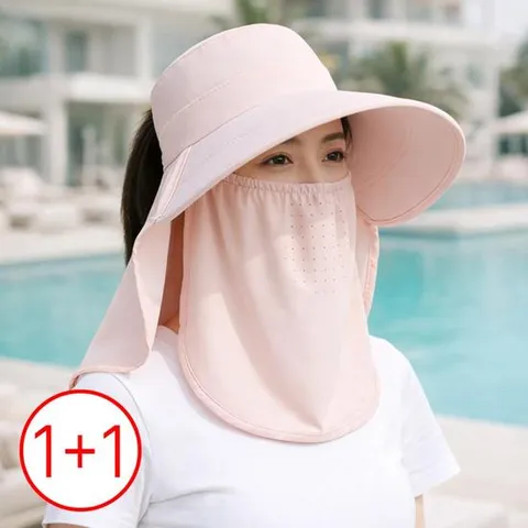 1＋1 업그레이드 UPF50  쿨원단 변형스타일 자외선 완벽 차단 멀티웨어 썬캡 여성 여자 모자 마스크 농사