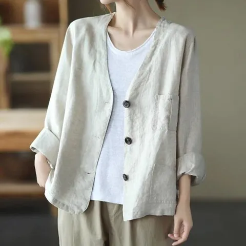 [디얼마미] 심플 노카라 린넨 자켓/미시옷 빅사이즈 엄마옷 중년
