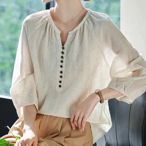 [블랙퀸]마감할인 마뉘 루즈핏 버튼 7부 블라우스 blk003539