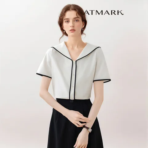 ATMARK (77까지)세일러파이핑반팔블라우스_AA53BL011G