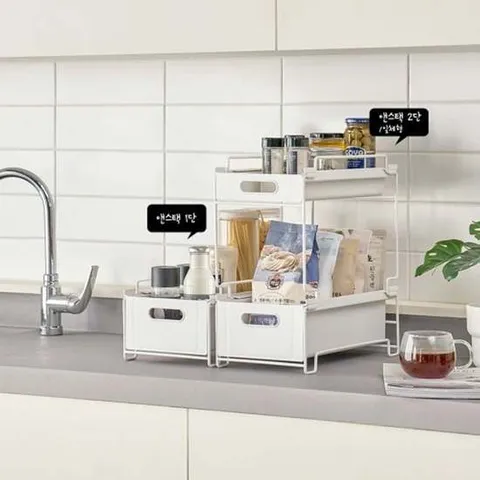 적층형 슬라이딩 틈새 팬트리 수납함 1단