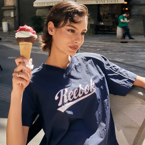 [ 롯데백화점 ][리복]뉴베이직 레터링 남여공용 반팔 피스테 - 네이비 RETS5EM60_N3