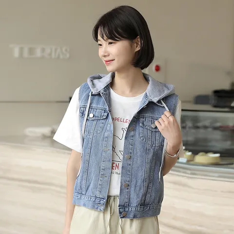 빼빼닷컴 자체제작 탈부착가능 후드 데님 조끼 베스트