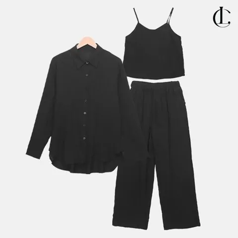 엘케이트 여성 여름세트 3ps 여름셔츠 밴딩바지 나시 상하세트 휴양지룩 LJL001