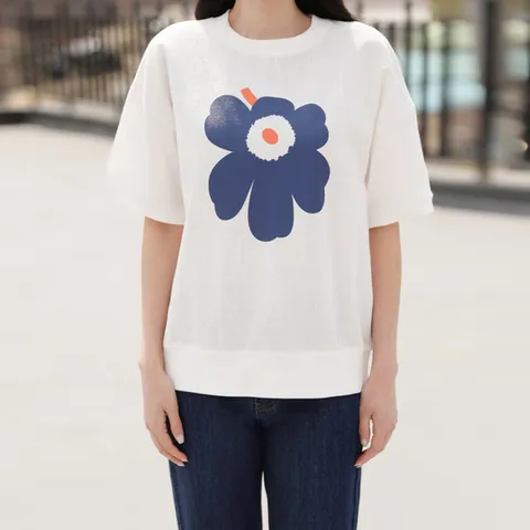 빼빼닷컴 라운드넥 린넨터치 꽃나염 반팔 티셔츠