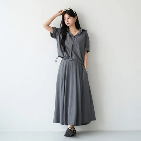 [피핀] 96363 바스락 스트링 셔츠 스커트 투피스 세트