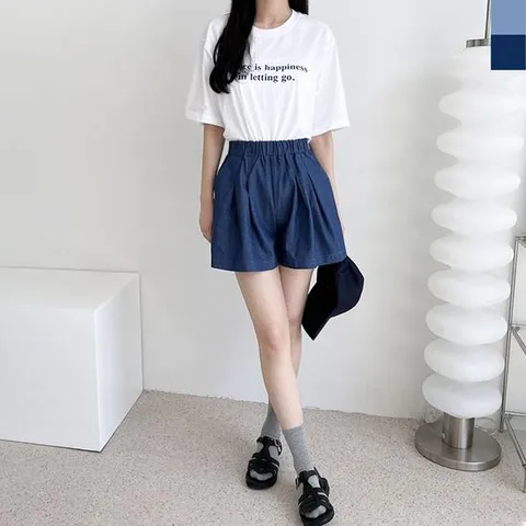 여성 경량 쿨 데님 플레어 청치마 여름 반바지