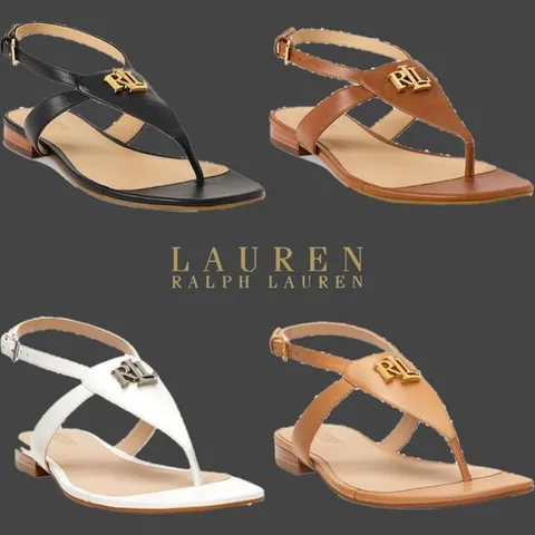 폴로 랄프로렌 1844624 여자 Everly 메탈로고 슬링백 플랫 가죽 쪼리 샌들