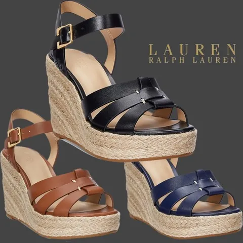폴로 랄프로렌 18446234 여자 소피아 에스파드릴 웨지 플래폼 가죽 스트랩 샌들