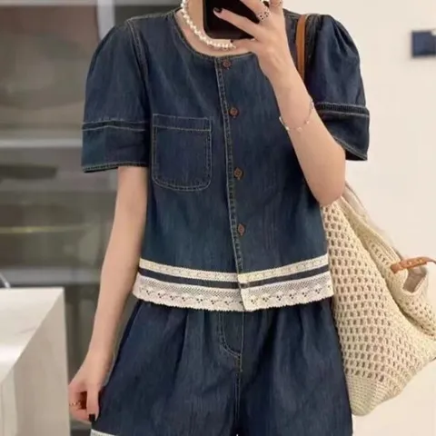 [아리엘스타일]빈티지레이스 여름휴가룩 데님코디 오뮤아투피스