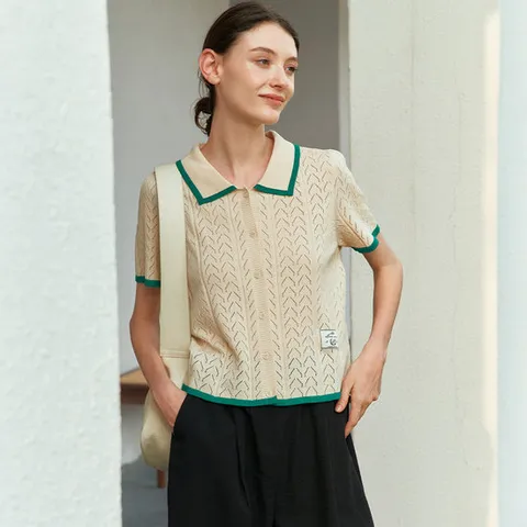 [ 롯데백화점 ][피그먼트]썸머 스카시 카라 배색 가디건 PBE04M-NCDW006