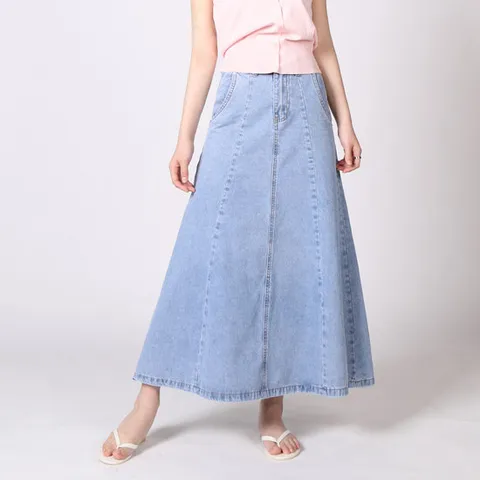 [헤이올리]  썸머 머메이드핏 라이트 데님 A라인 쪽 반밴딩 스커트 SH3035