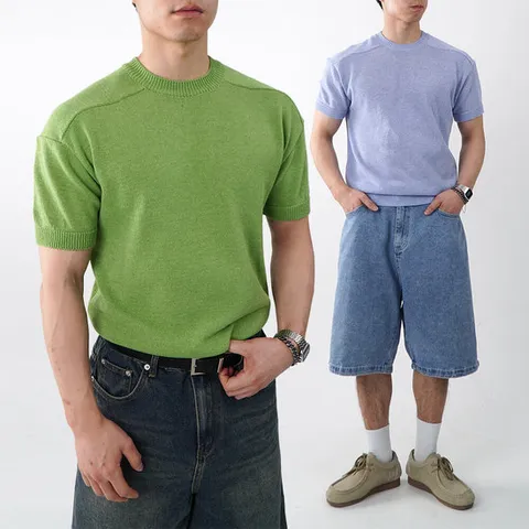 오엔엘 / 절개 남자반팔니트 머슬핏반팔니트