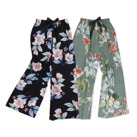 2장세트 마마로 여성 여름 냉감 시원한 플로럴 통바지 쿨 밴딩 와이드 팬츠