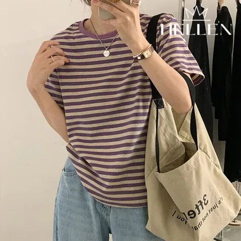 [헬렌] 데일리 스트라이프 단가라 줄무늬 반팔 리포단가라반팔티 B-302