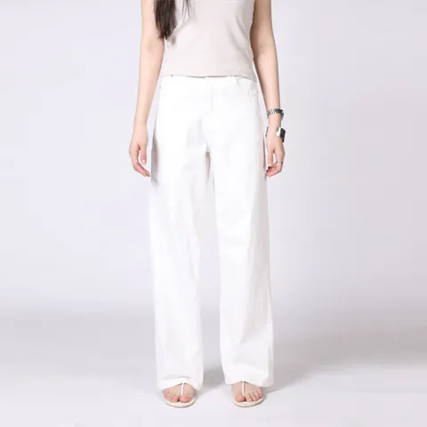 [헤이올리]데일리룩/심플 베이직  화이트 면스판 데님 일자 팬츠 PH3037