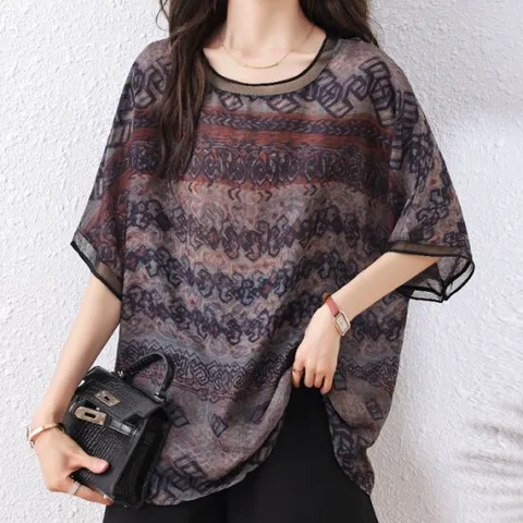 [블랙퀸] 첸이트 기하학패턴 빅사이즈 블라우스 blk003570