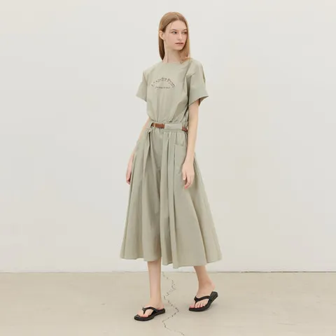 [리안뉴욕]배색 벨트 블루종원피스