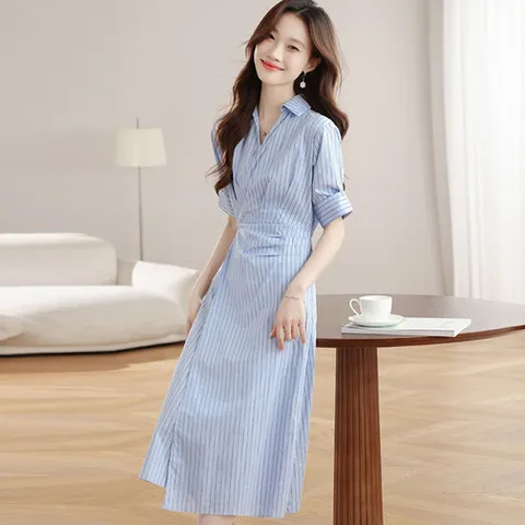 로사 스트라이프 랩 원피스_RE2OP019