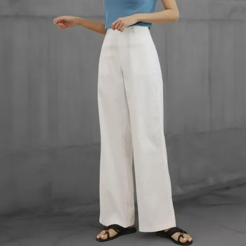 여성 린넨 레이온 일자핏 세미와이드 슬랙스