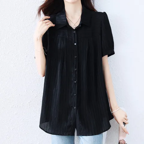 [블랙퀸] 스트라이프 빅사이즈 퍼프소매 블라우스 blk003581