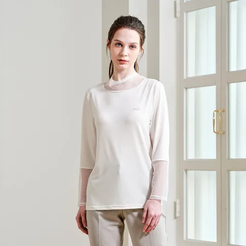 [마담엘레강스][마담엘레강스] 헤이린 메쉬 배색 블라우스 K252B