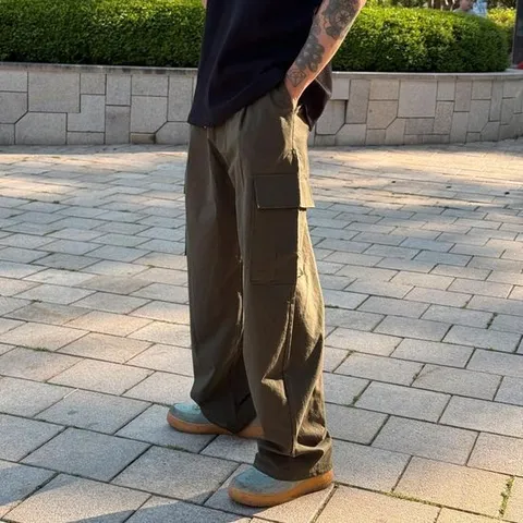 [옷자락]남자 아메카지룩 여름카고팬츠 와이드핏 핀턱 면 바지